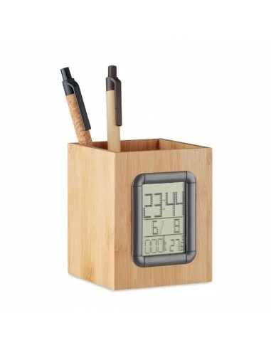 Bamboo penholder and LCD clock MANILA...