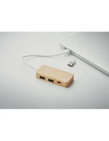 HUB USB de 3 puertos de bambú HUBBAM...
