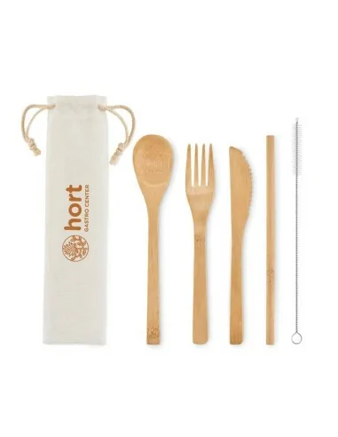 Bamboo cutlery with straw SETSTRAW |...