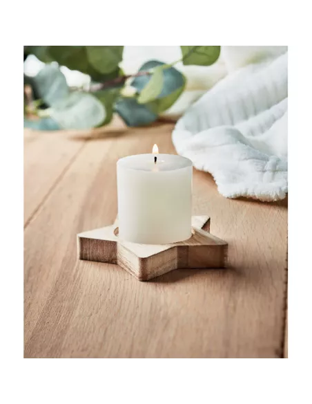 Candle on star wooden base LOTUS