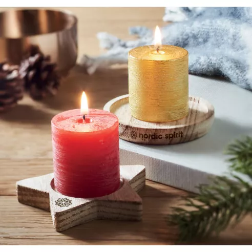 Candle on round wooden base PENTAS