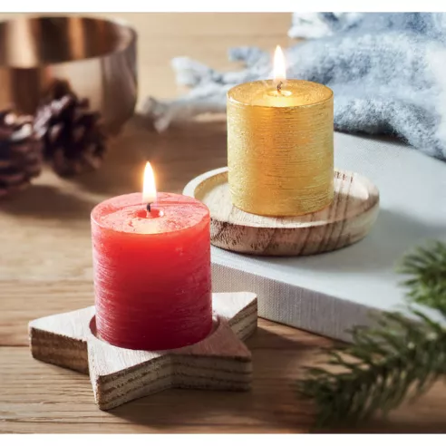Candle on round wooden base PENTAS