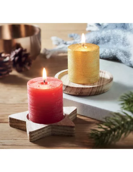 Candle on round wooden base PENTAS
