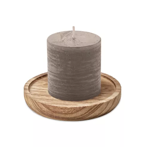 Candle on round wooden base PENTAS