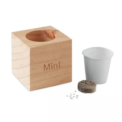 Herb pot wood "MINT" MENTA