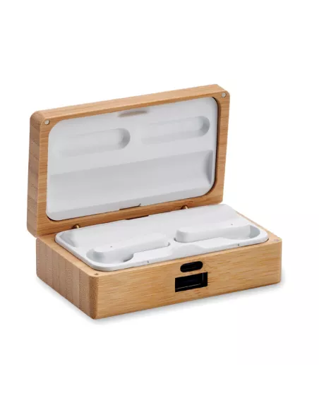 TWS earbuds in bamboo case OREBAM