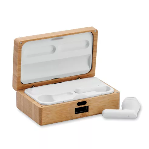 TWS earbuds in bamboo case OREBAM