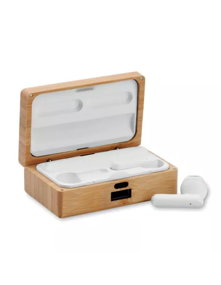 TWS earbuds in bamboo case OREBAM