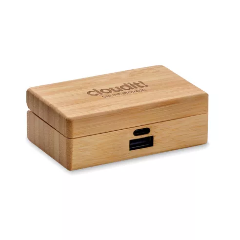 TWS earbuds in bamboo case OREBAM
