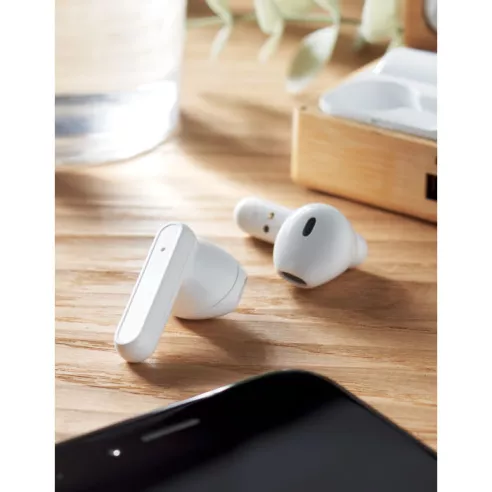 TWS earbuds in bamboo case OREBAM