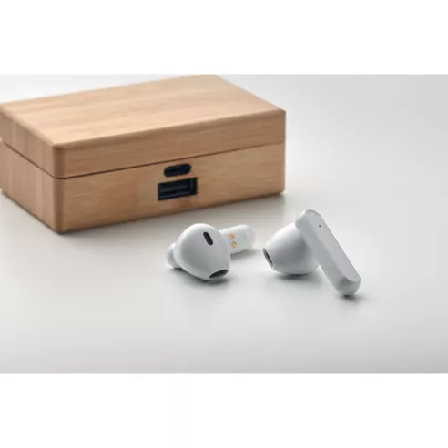 TWS earbuds in bamboo case OREBAM