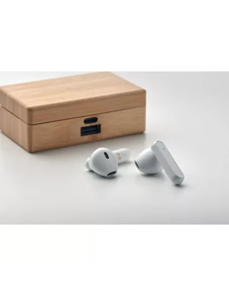 TWS earbuds in bamboo case OREBAM