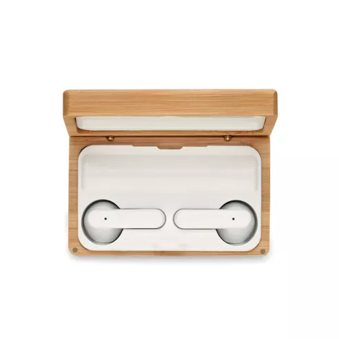 TWS earbuds in bamboo case OREBAM