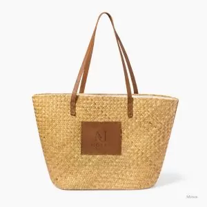 Rectangular Straw Faux Leather Customizable Bag Moxia