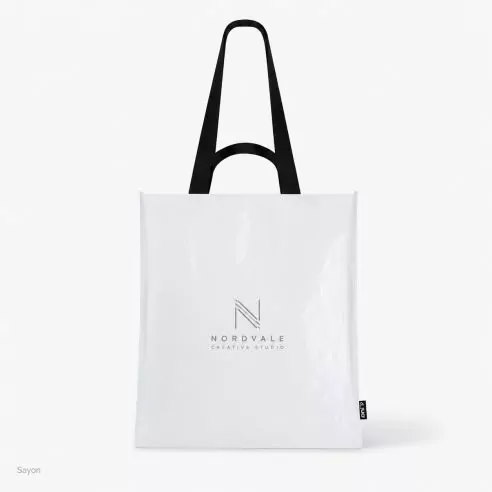 Bolsa Sayon personalizable RPET asas cortas laminada