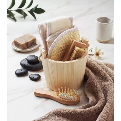 Set de baño en cubo de madera SELFCARE